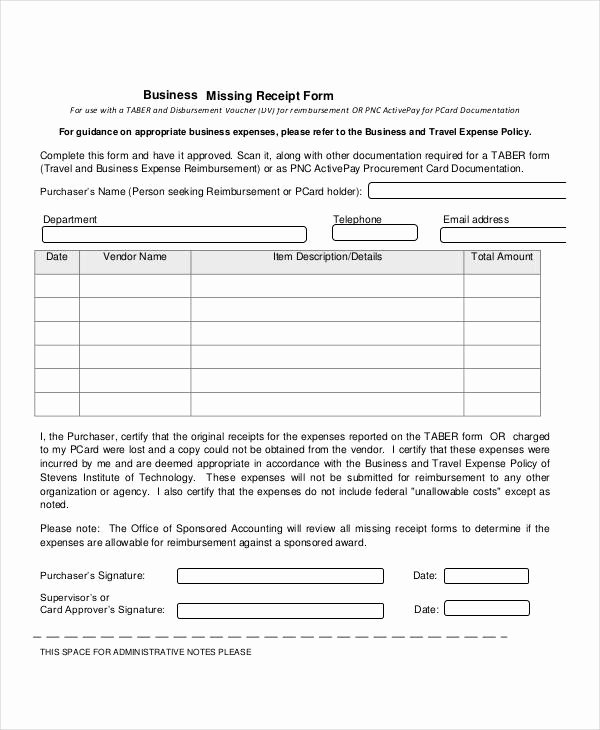 Missing Receipt form Template Lovely 31 Receipt form Templates