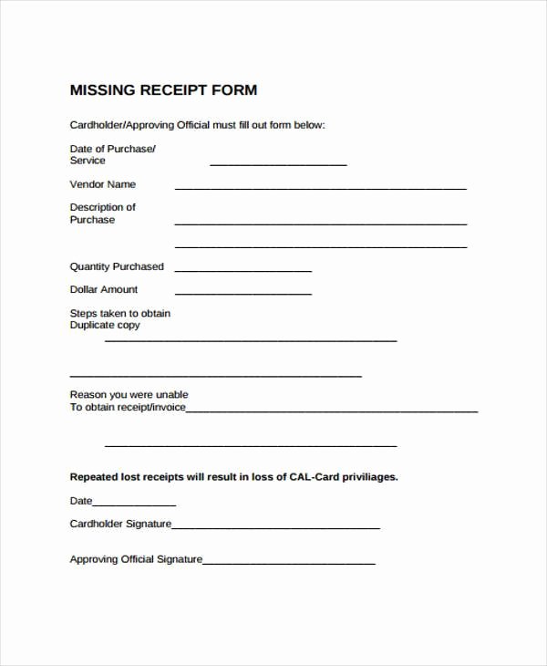 Missing Receipt form Template Unique Receipt form In Pdf