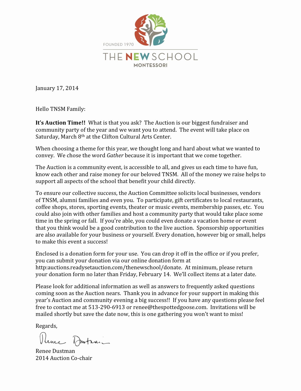 Mission Trip Donation Letter Template Inspirational Auction Letter and Donation form the New School Montessori
