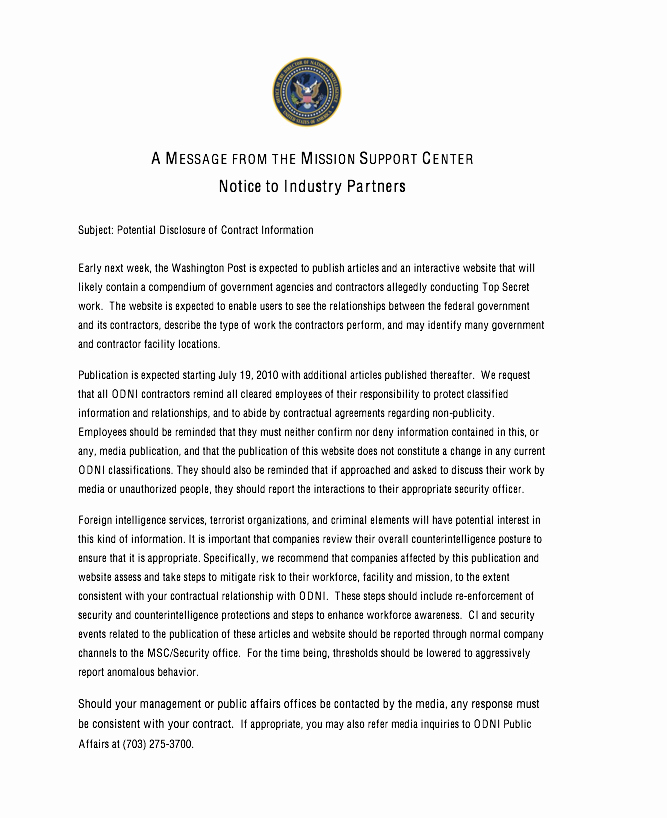 Missions Support Letter Template Luxury Fice Of the Director Of National Intelligence Odni