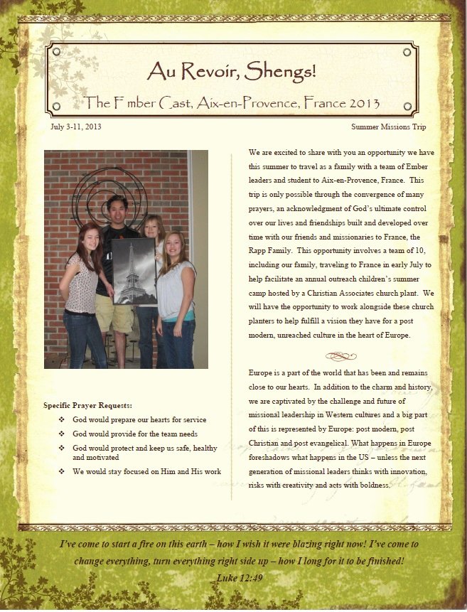 Missions Trip Support Letter Elegant tony Sheng Mobilizing Students for Missions 2013