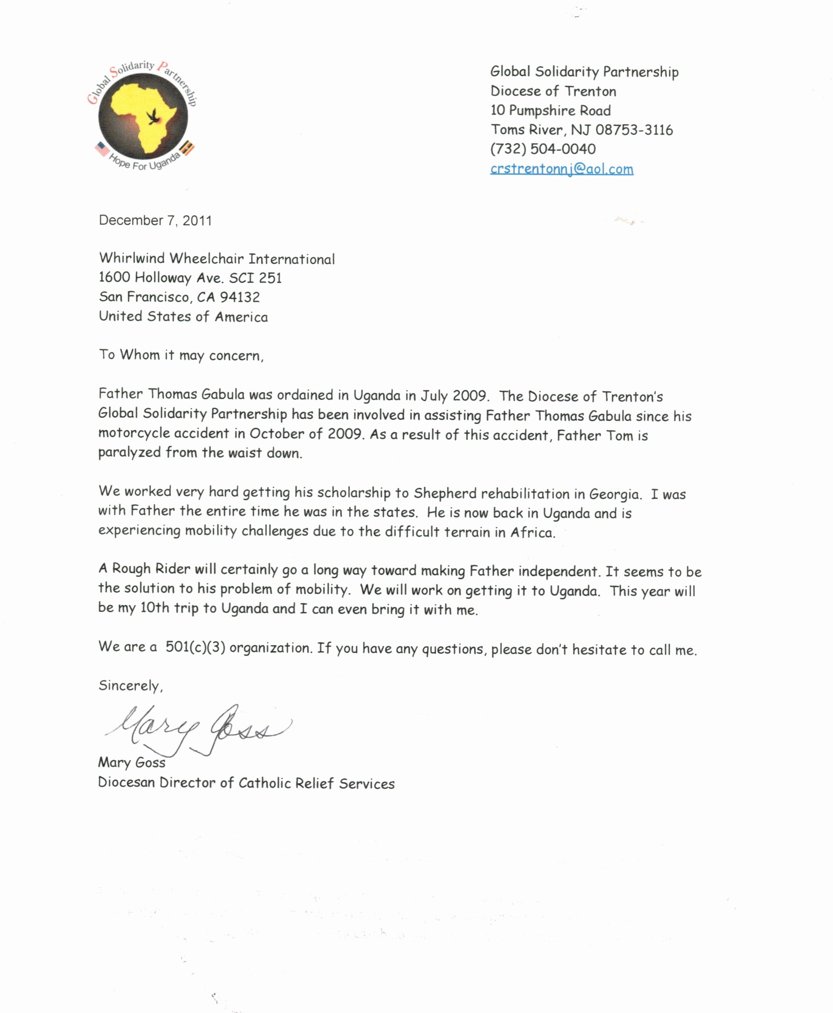 mission trip letter example