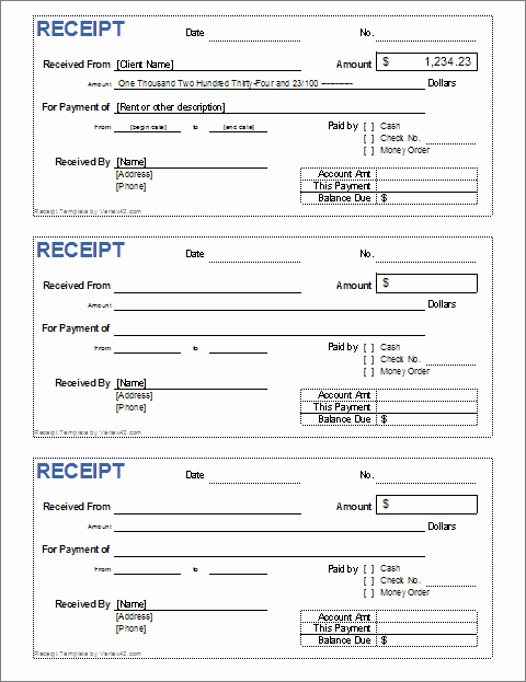 Money order Receipt Template Lovely Cash Receipt Template for Excel