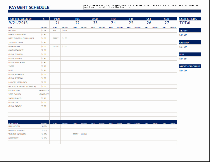Monthly Payment Plan Template Awesome Schedule Payments Template