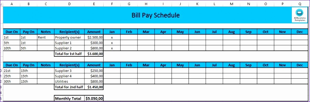 Monthly Payment Plan Template Best Of 5 Excel Accounting Templates Exceltemplates Exceltemplates