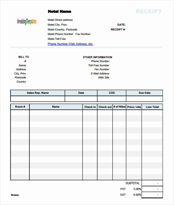 Motel 6 Receipt Template Fresh Sample Hotel Receipt Template 18 Free Download for Pdf