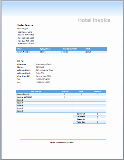 Motel 6 Receipt Template New Hotel Invoice Template Room Rental Free Invoice Templates