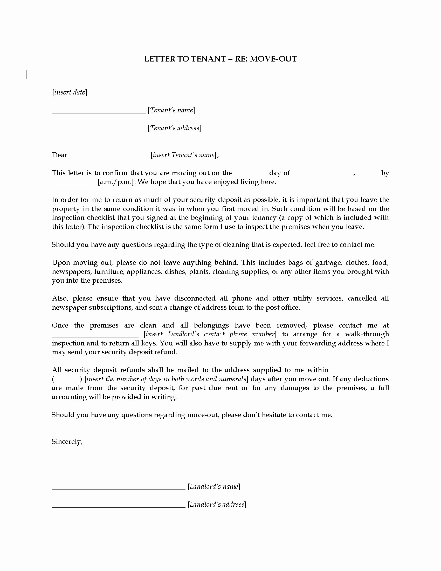 Move Out Agreement form Awesome Landlord Letter to Tenant Re Moving Out
