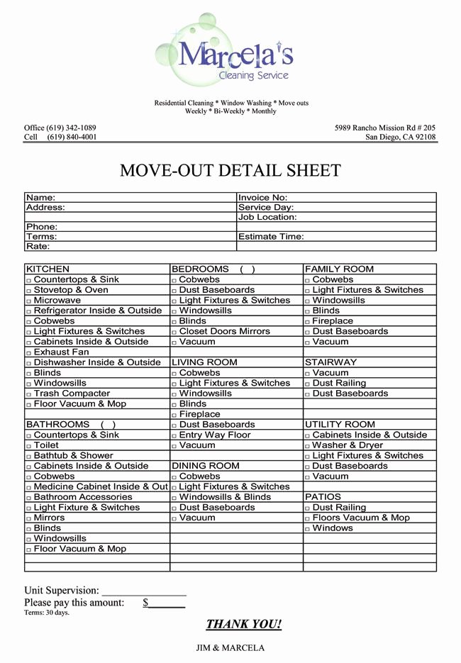 Move Out Agreement form Best Of House Cleaning Maid Services Printables