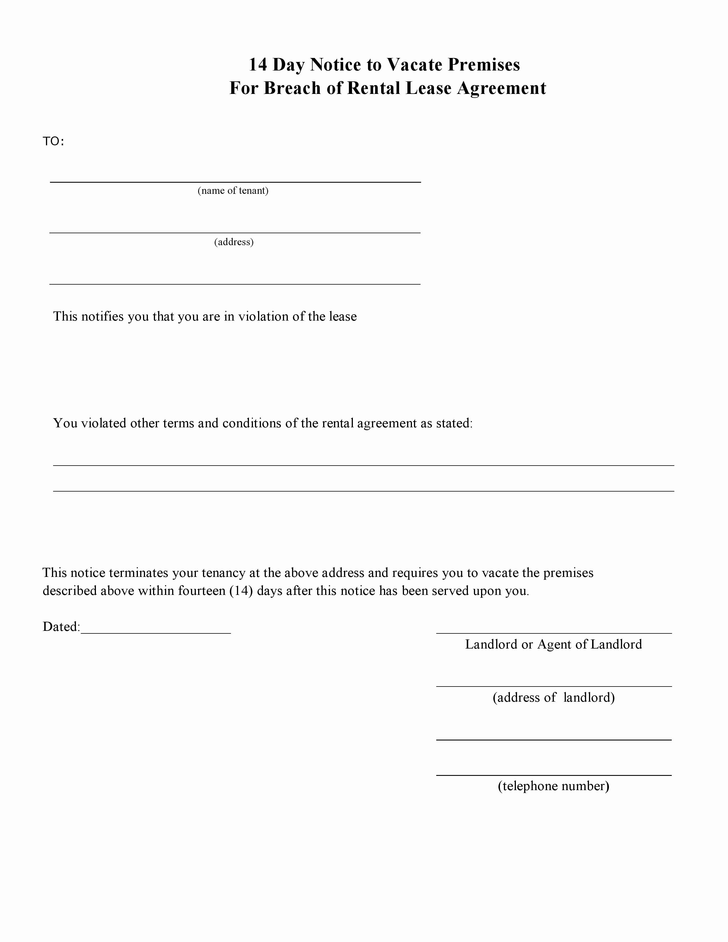Move Out Agreement form Lovely Move Out Agreement form Expert Free Blank 14 Day Eviction