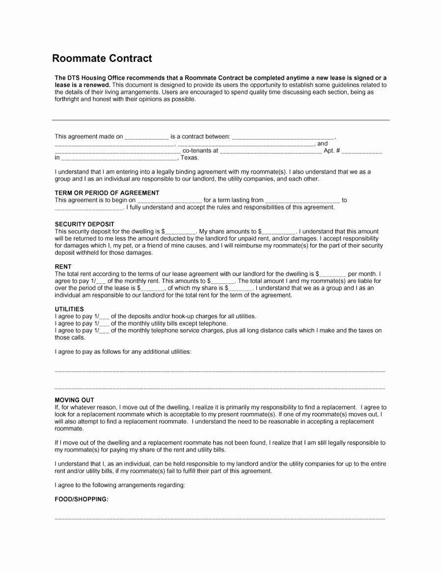 Move Out Agreement form New 40 Free Roommate Agreement Templates &amp; forms Word Pdf