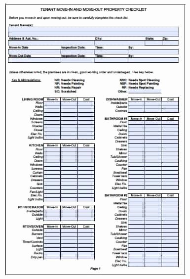 Move Out Agreement form New Free Arizona Move In – Move Out – Checklist – Pdf Template
