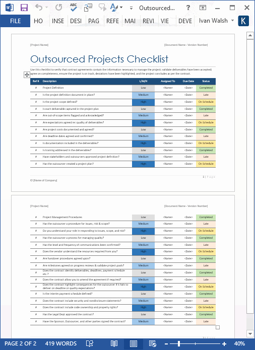 Ms Word Check Template New Outsourced Projects Checklist – Word Template – software
