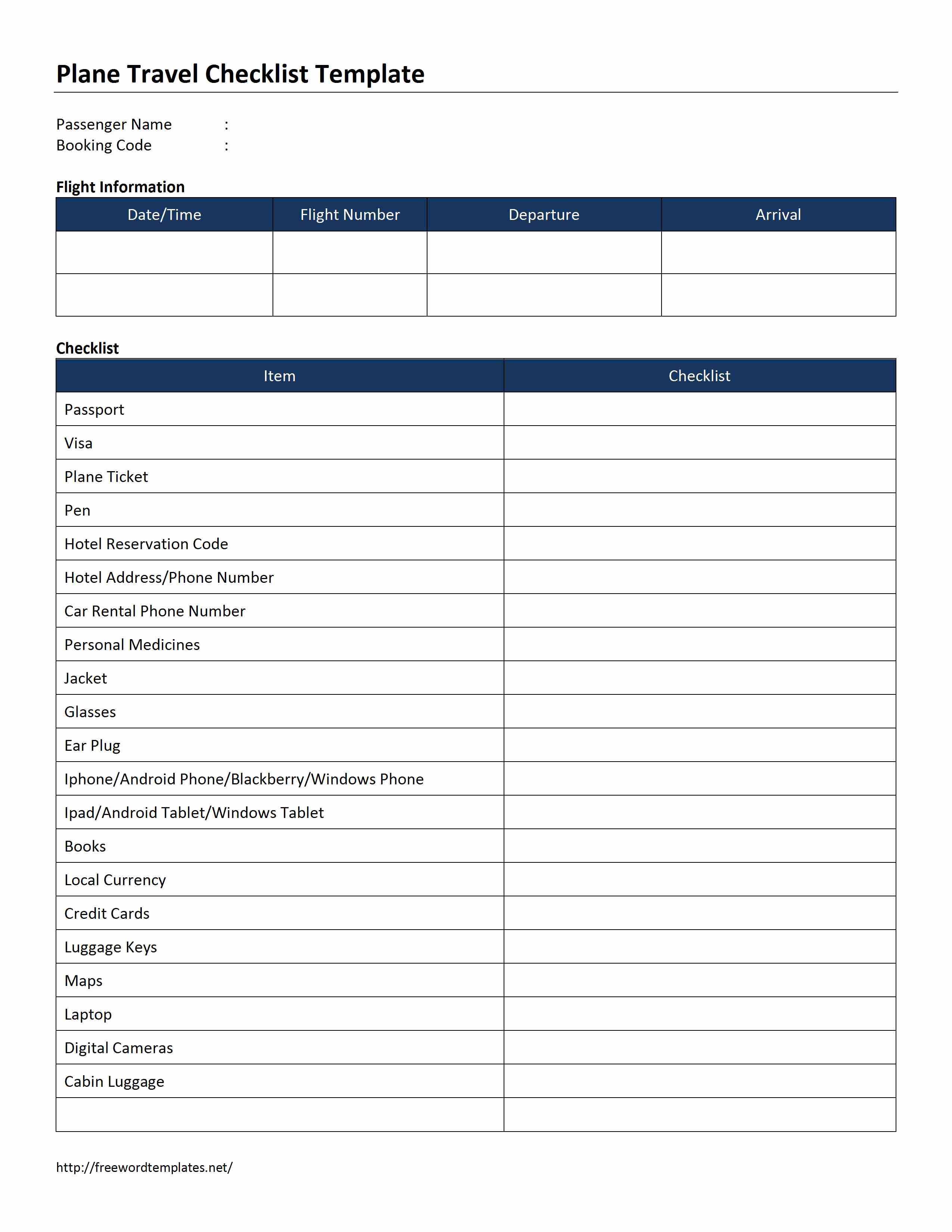 Ms Word Check Template New Plane Travel Checklist Template