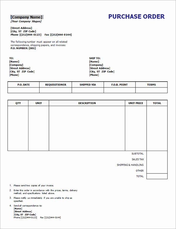 Ms Word Purchase order Template Inspirational Purchase order Template 10 Download Free Documents In