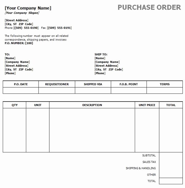 Ms Word Purchase order Template Luxury Purchase order with Unit Price