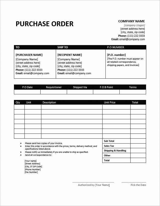 Ms Word Purchase order Template Unique Ms Word Purchase order Template Purchaseorder Po Msword