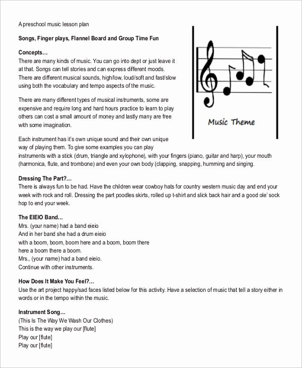 Music Lesson Plan Template Beautiful 10 Printable Preschool Lesson Plan Templates Free Pdf