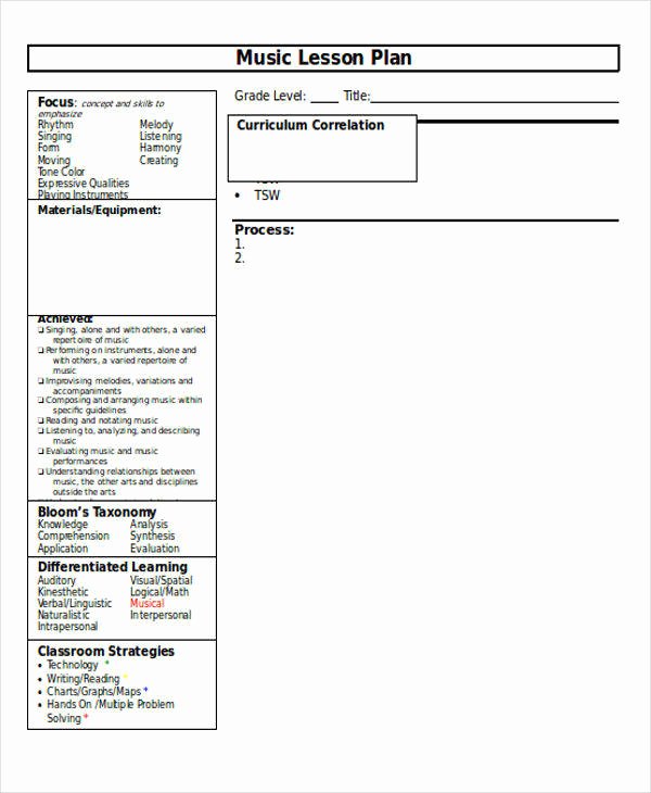 Music Lesson Plan Template Doc Awesome 33 Sample Plan Templates