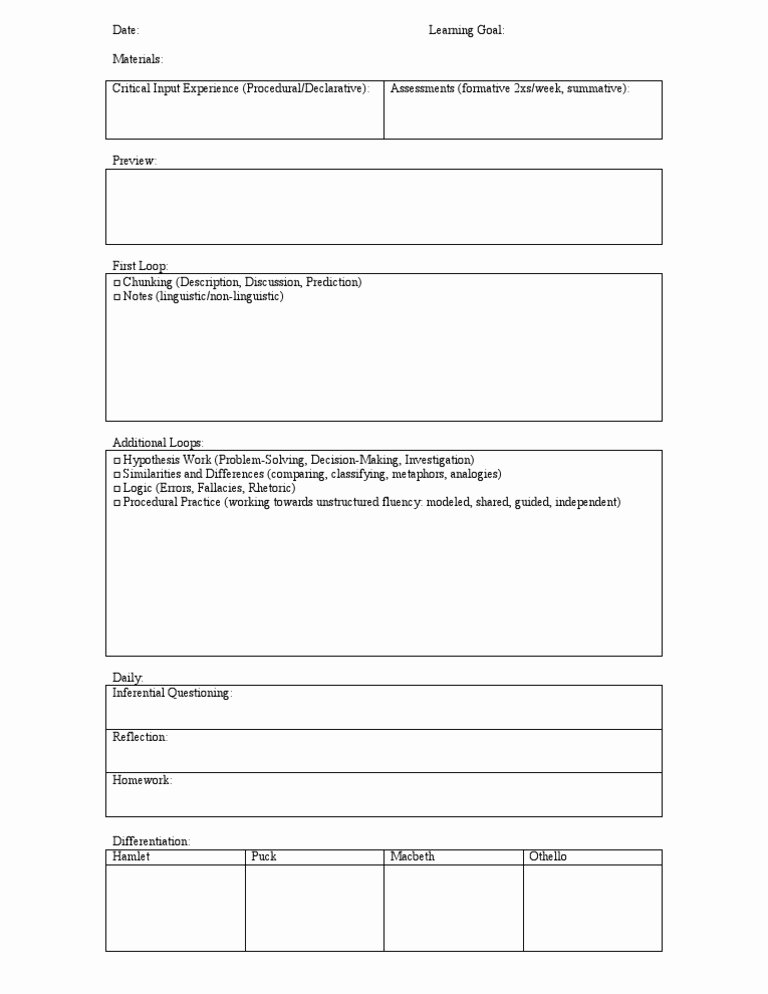 Music Lesson Plan Template Doc Inspirational Marzano Lesson Plan Template Doc Marzano Lesson Plan