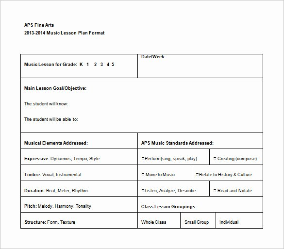Music Lesson Plan Template Lovely Music Lesson Plan Template 7 Free Word Excel Pdf