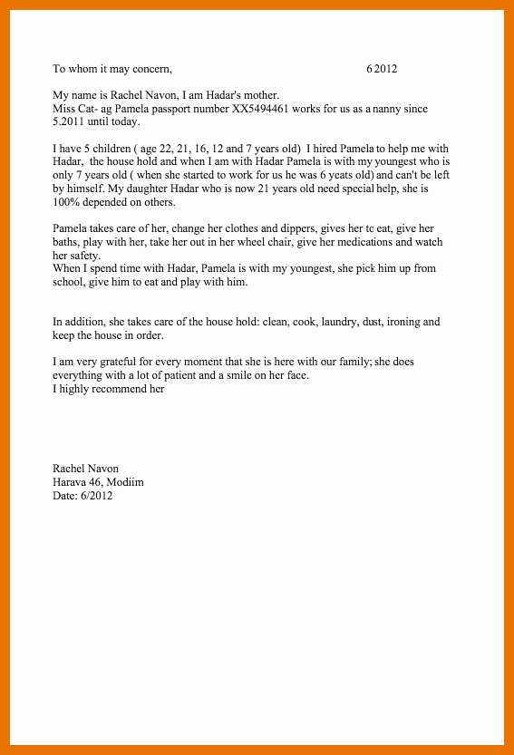 Nanny Letter Of Recommendation Beautiful 5 6 Letter Of Re Mendation for Nanny