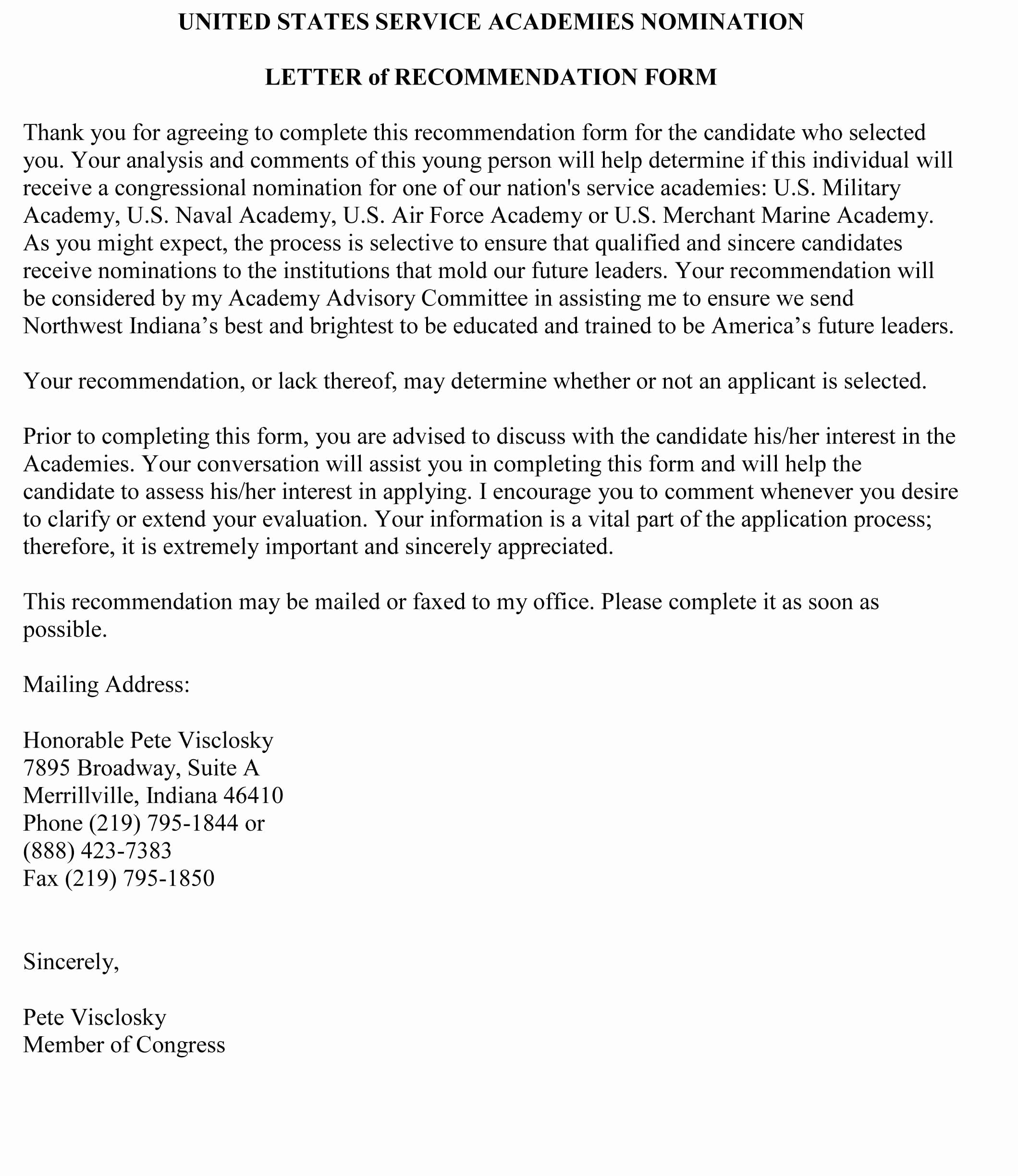 Naval Academy Recommendation Letter Best Of Free United State Service Academies Nomination