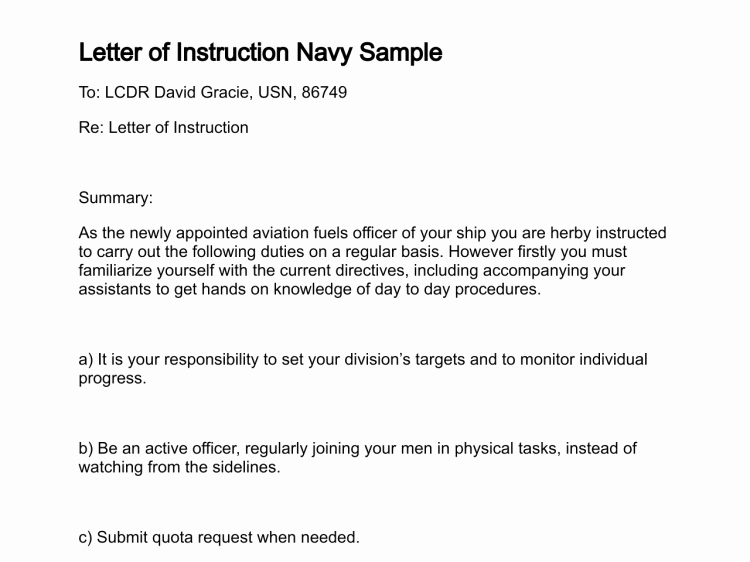Naval Letter format Template Elegant Letter Of Instruction