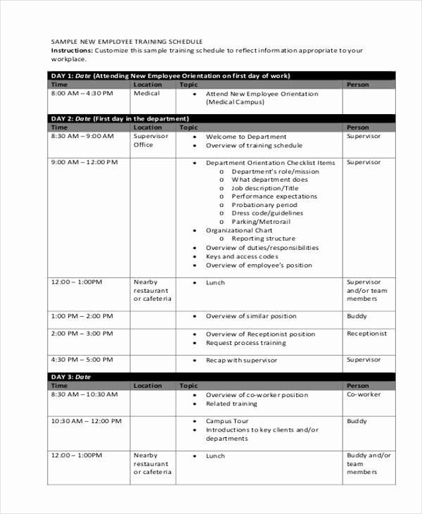 New Employee Training Plan Template Awesome 13 Employee Training Schedule Template Free Sample