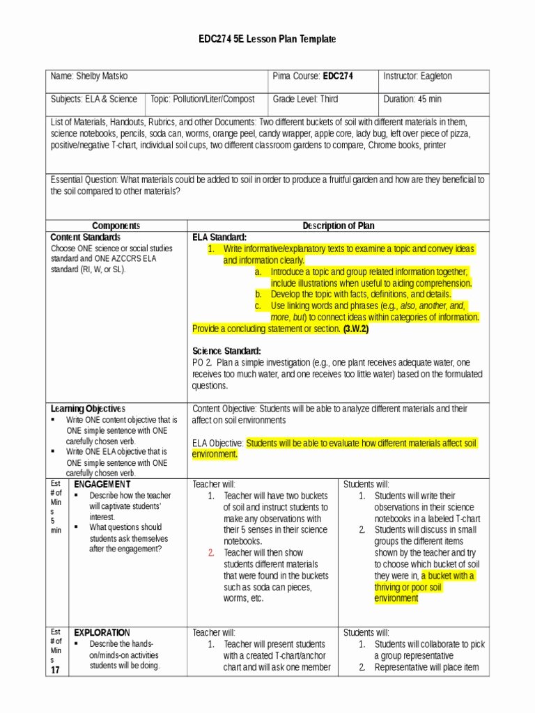 Ngss Lesson Plan Template Inspirational 5e Lesson Plan Template Texas for Math Ngss