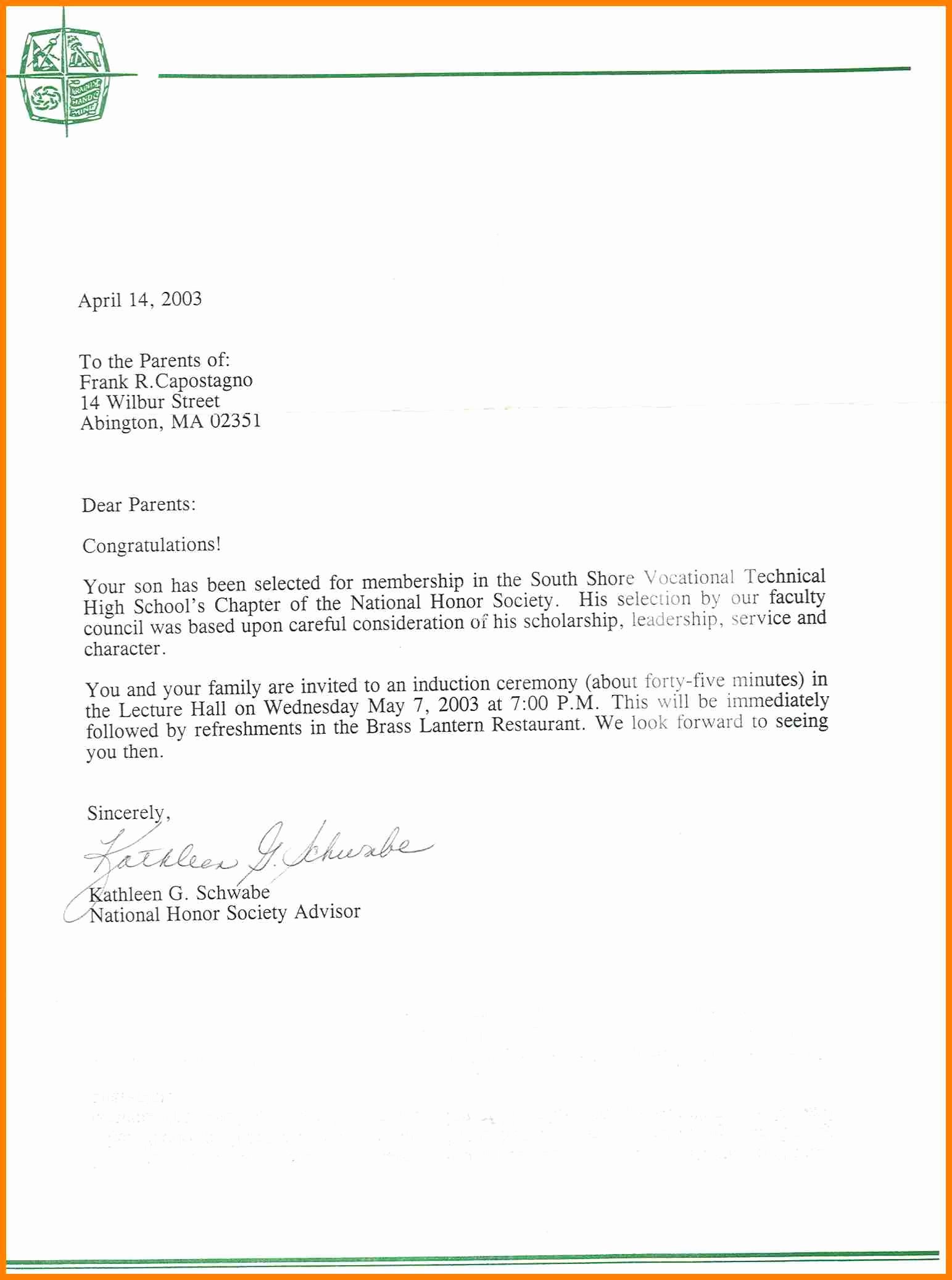 Nhs Letter Of Recommendation Sample Elegant 12 Re Mendation Letter for National Honor society