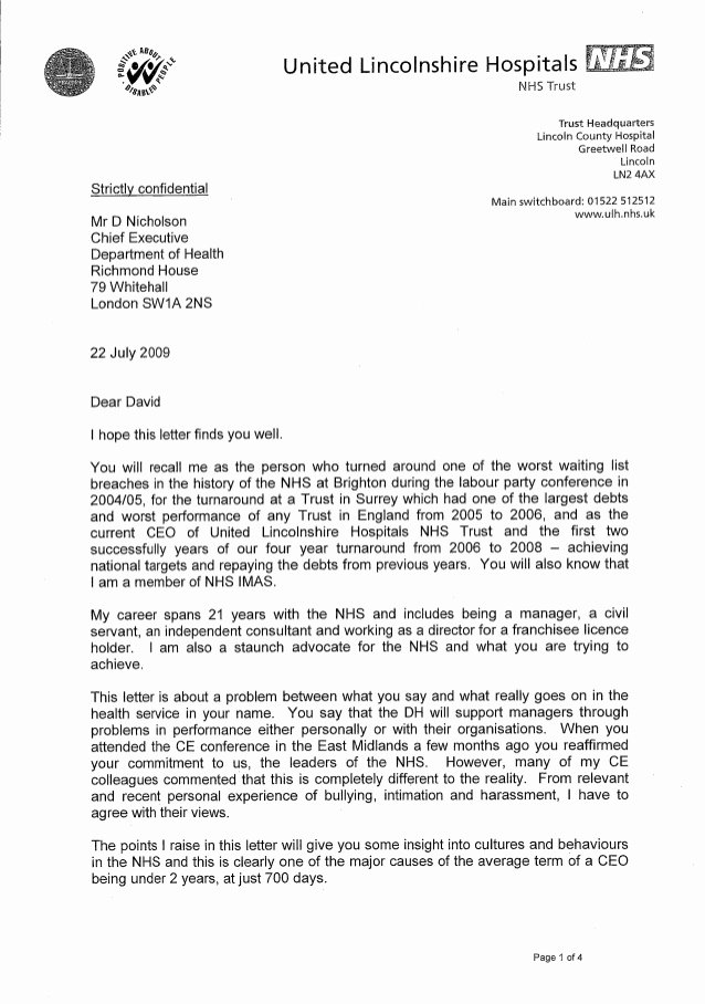Nhs Letter Of Recommendation Template New 2009 07 22 Letter to Nhs Ceo From Gw