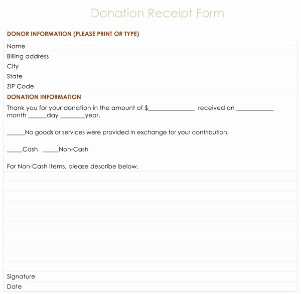 Non Profit Receipt Template Lovely Donation Receipt form