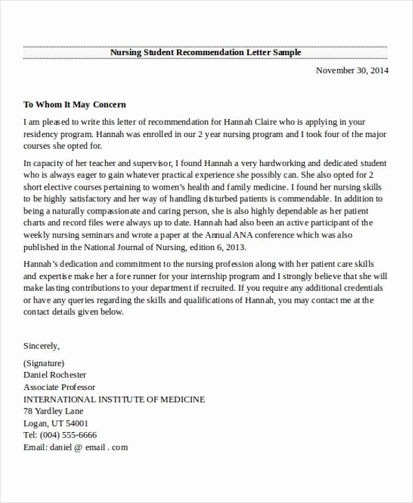 Nursing Letter Of Recommendation Example New 28 Re Mendation Letter Examples