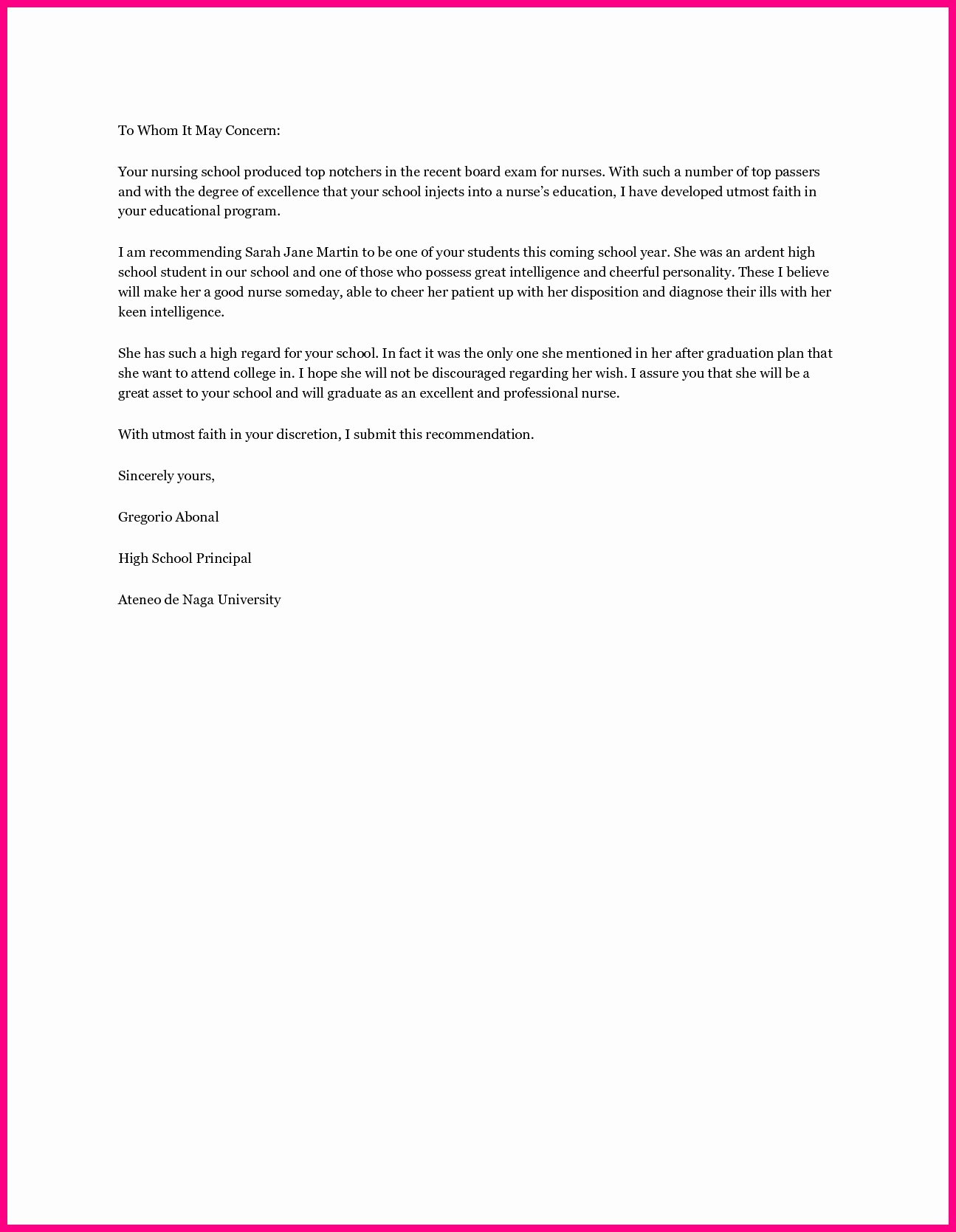 Nursing School Recommendation Letter Awesome Nursing Re Mendation Letter Nurse Practitioner Sample