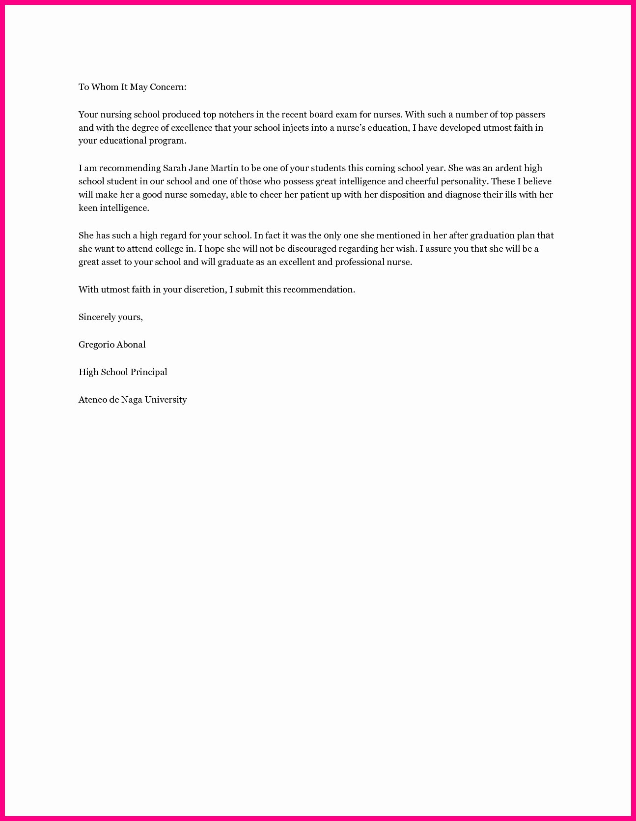 Nursing School Recommendation Letter Elegant Nursing School Re Mendation Letter Template Samples