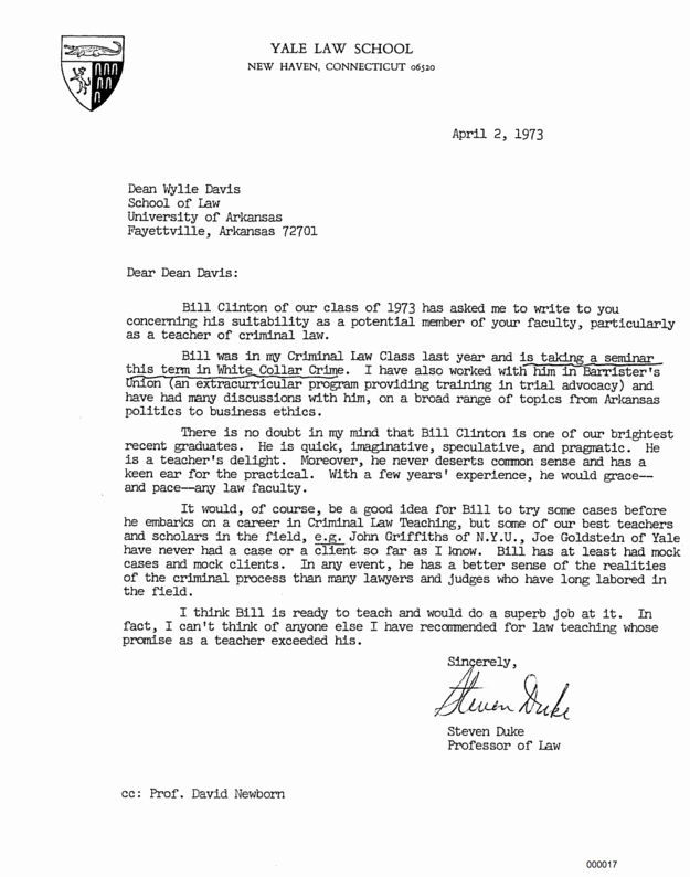 Nyu Letter Of Recommendation Beautiful Here S Bill Clinton S Personnel File From His Time as An
