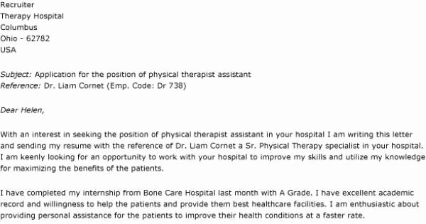 Occupational therapy Letter Of Recommendation Beautiful Physical therapist assistant Covering Letter