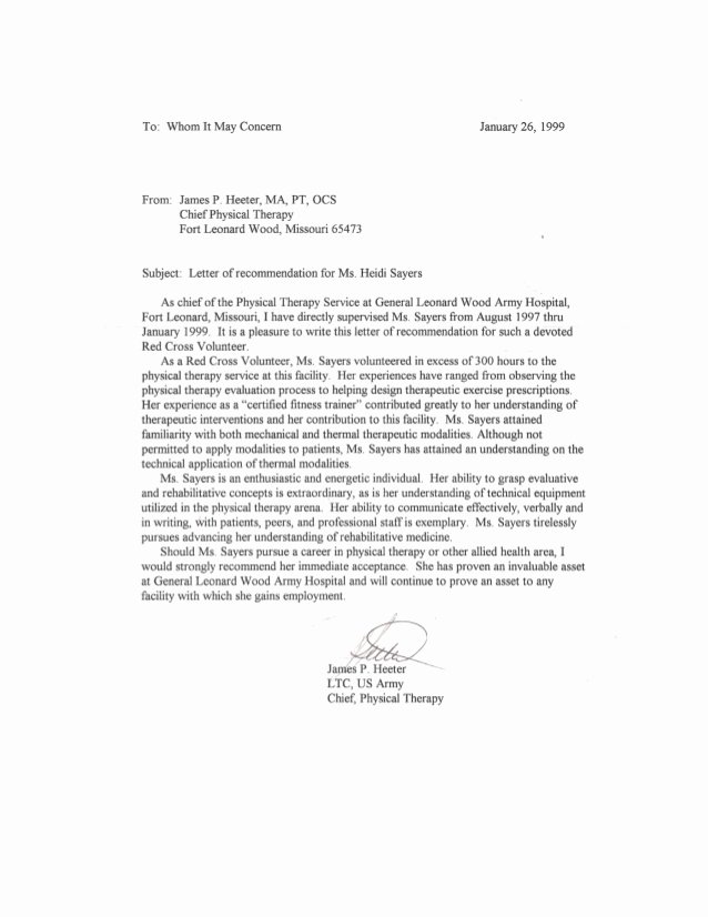 letter of re mendation chief of physical therapy