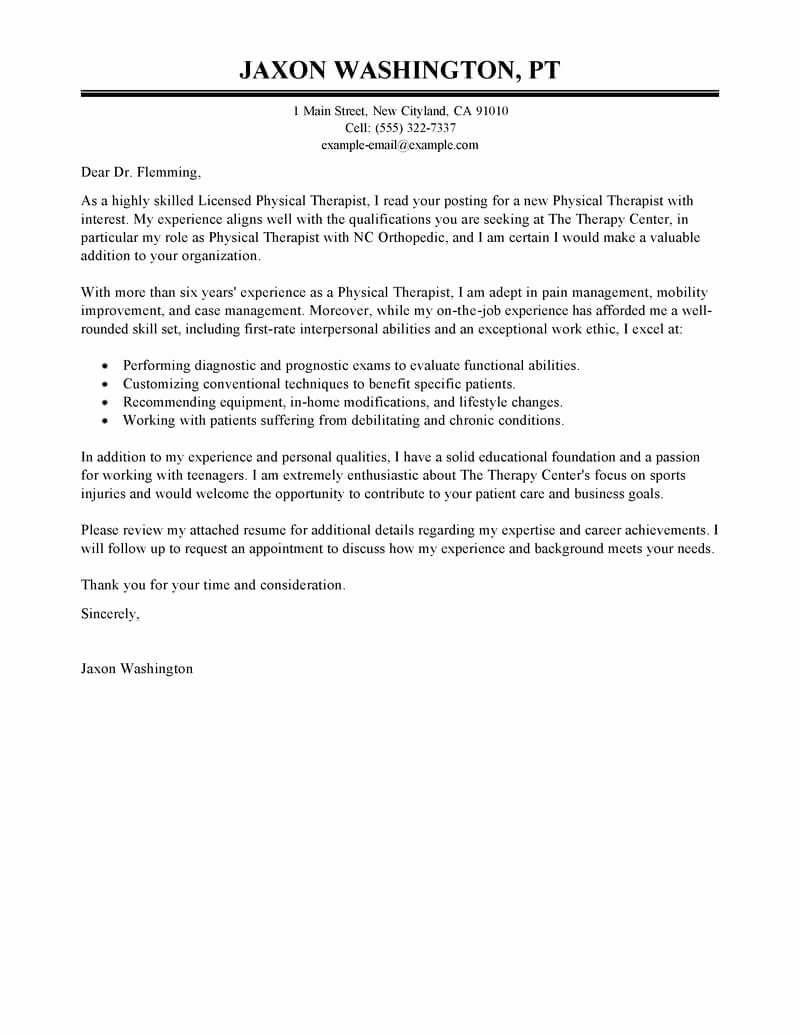 Occupational therapy Letter Of Recommendation Luxury Best Physical therapist Cover Letter Examples