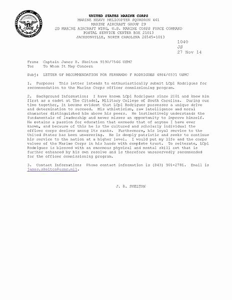 Ocs Letter Of Recommendation Example Awesome File Fernando F S Rodrigues Usmc Ficer Letter Of