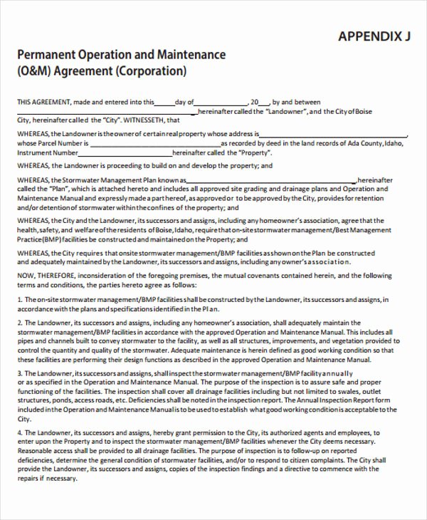 Operation and Maintenance Plan Template Unique Maintenance Agreement Templates 10 Free Word Pdf