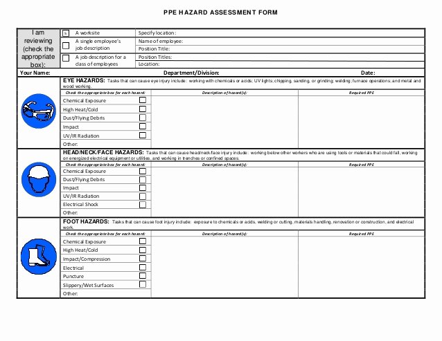 Osha Chemical Hygiene Plan Template New Ppe Hazard assessment form