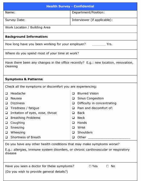 Osha Chemical Hygiene Plan Template Unique Indoor Air Quality Questionnaires November 2015