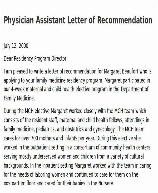 Pa Letter Of Recommendation Example Best Of 9 Sample Physician Letter Of Re Mendation Word Pdf