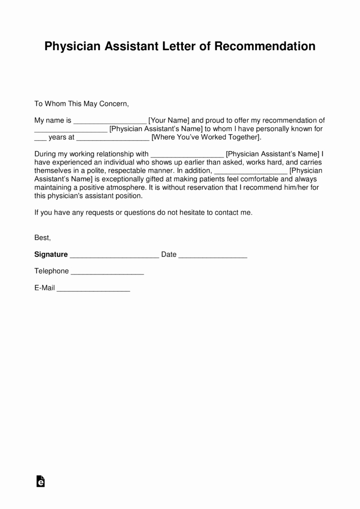 Pa Letter Of Recommendation Example Best Of Free Physician assistant Letter Of Re Mendation Template