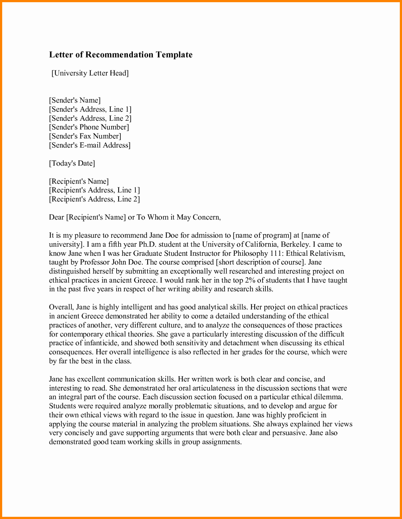Pa Letter Of Recommendation Example Lovely Writing A Letter Of Re Mendation Template Sample
