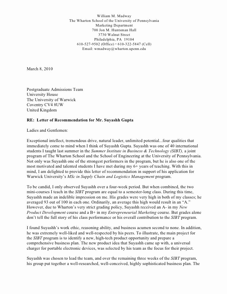 Pa School Recommendation Letter New Letter Re Mendation Wharton School Business