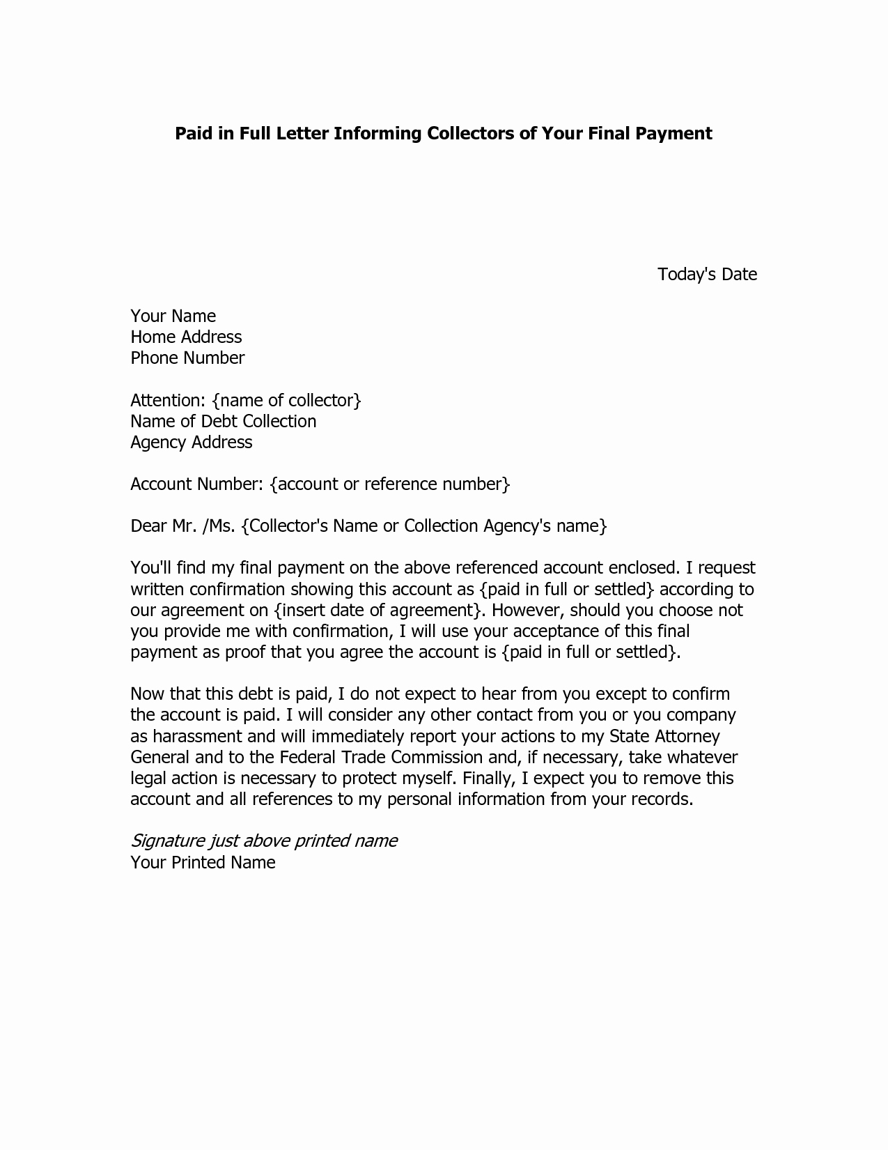 Paid In Full Template Unique Best S Of Paid In Full Agreement Letter Paid In