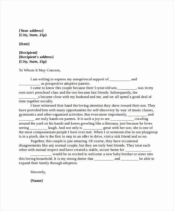Parent Letter Of Recommendation Beautiful Character Reference Letter for Adoptive Parents